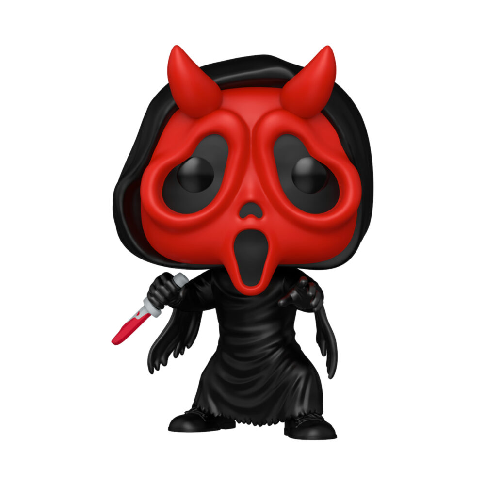 Ghost Face Devil Face Funko Pop #2037 Special Edition unboxed in a black robe, wearing a red horned mask and holding a knife