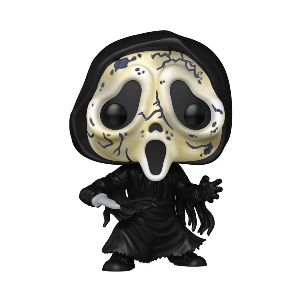 Ghost Face Distressed Mask Funko Pop #1962 unboxed in a black robe, wearing a weathered cream mask and holding a knife