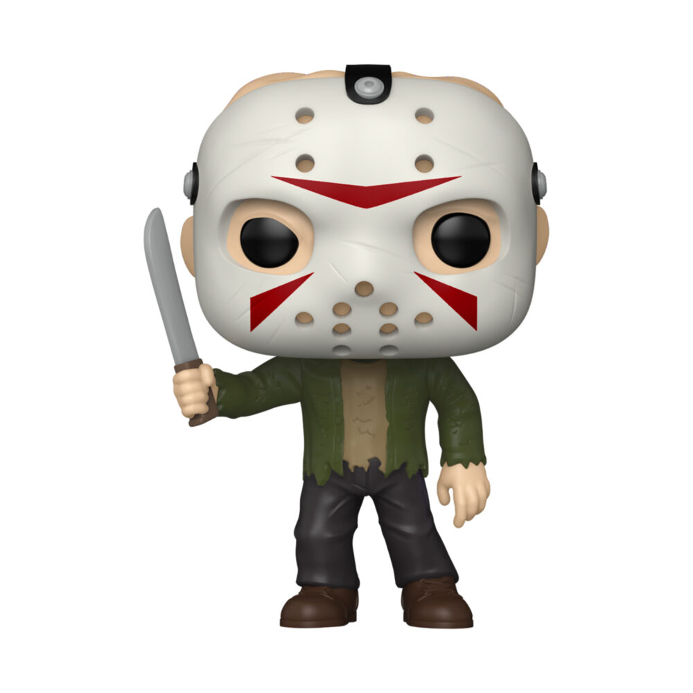 Jason Universe Funko Pop #2032 unboxed, wearing a white hockey mask and green jacket while holding a machete