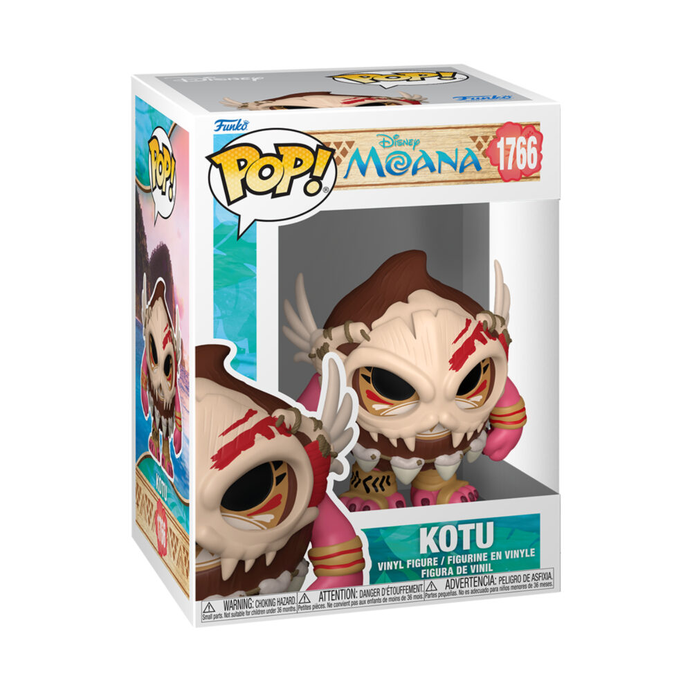 Kotu Disney Moana Funko Pop #1766 in its window display box, featuring a cream skull-style mask, brown body and pink arms