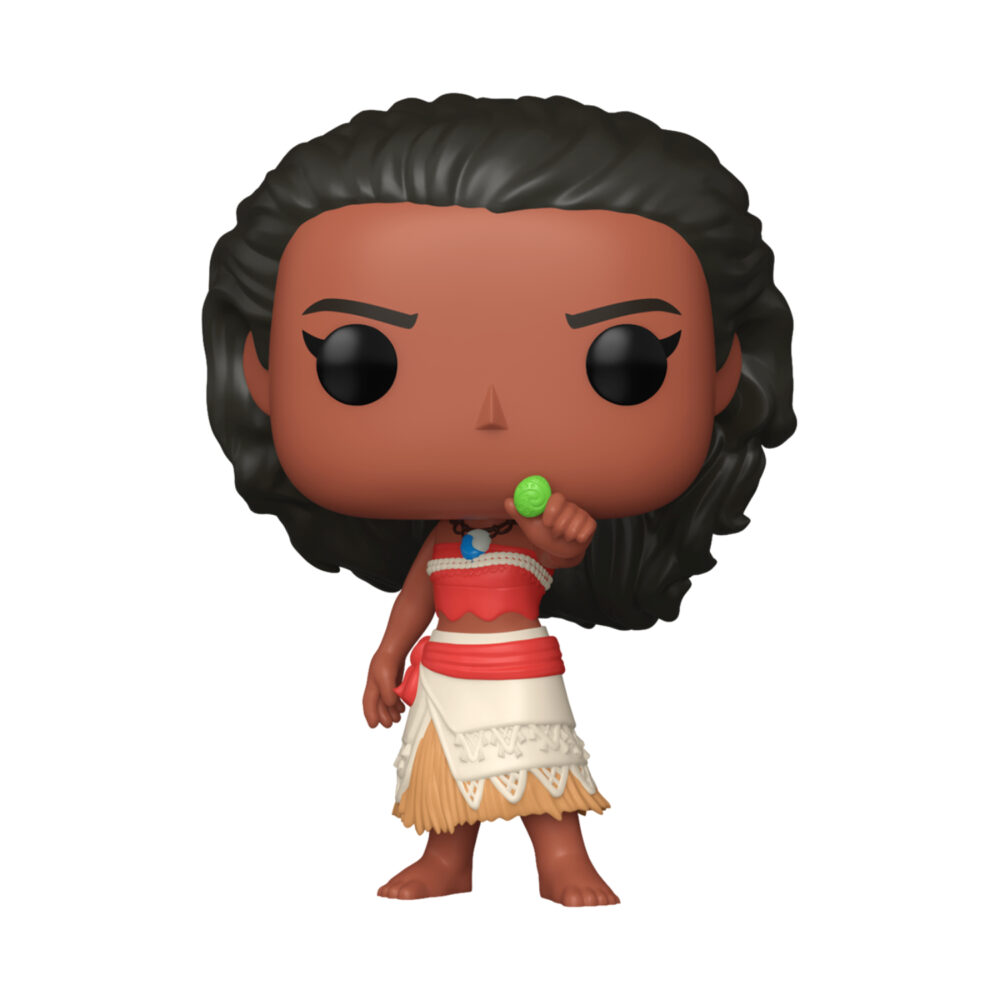 Moana with Heart of Te Fiti Disney Moana Funko Pop #1765 unboxed, wearing her red and cream island outfit while holding the green Heart of Te Fiti