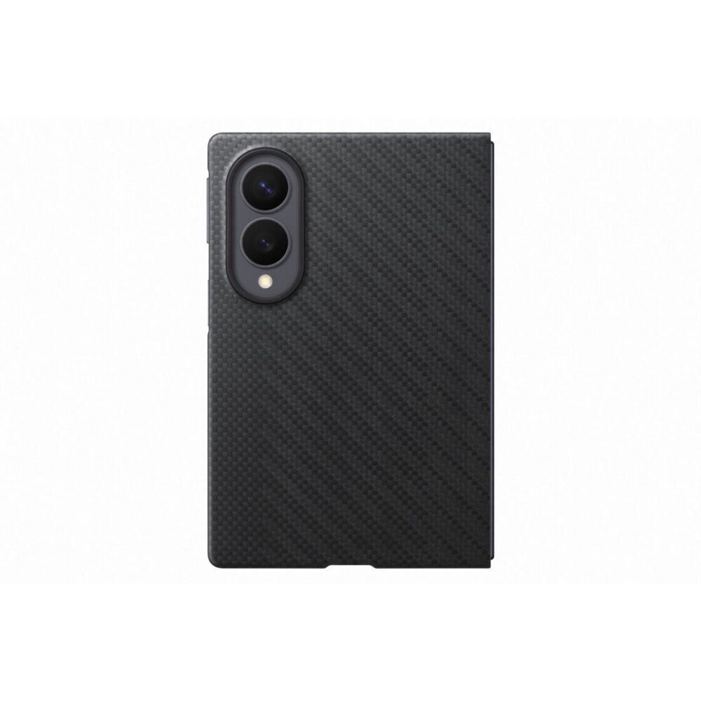 Rear view of the black Official Samsung Galaxy Z Fold8 Carbon Magnet Case showing its carbon-inspired aramid fibre texture