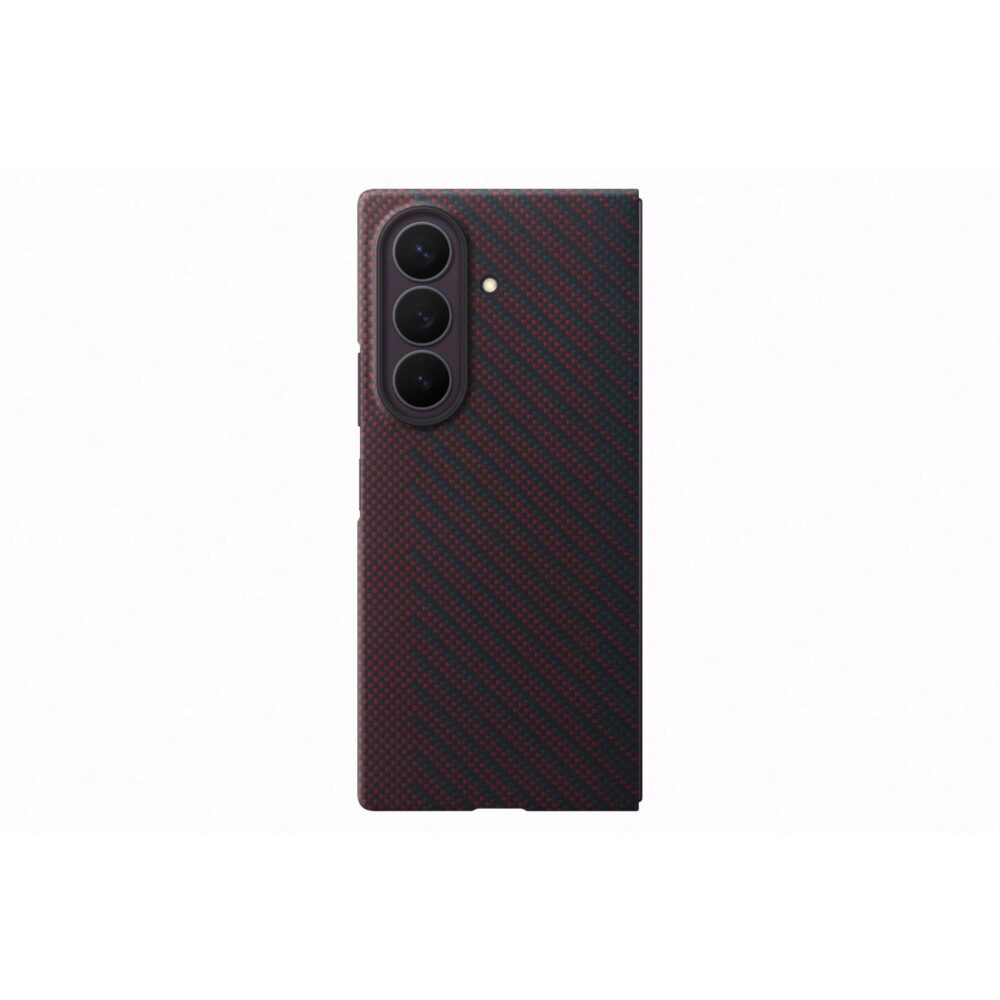 Rear view of the violet Official Samsung Galaxy Z Fold8 Ultra Carbon Magnet Case showing its carbon-inspired aramid fibre finish