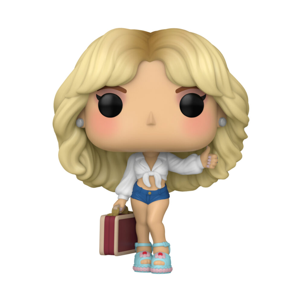 Sabrina Carpenter Manchild Funko Pop Rocks #501 shown unboxed holding a suitcase and giving a thumbs-up