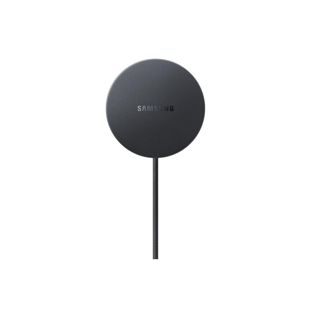 Rear view of the grey Samsung 25W Magnetic Wireless Charging Pad with the Samsung logo.