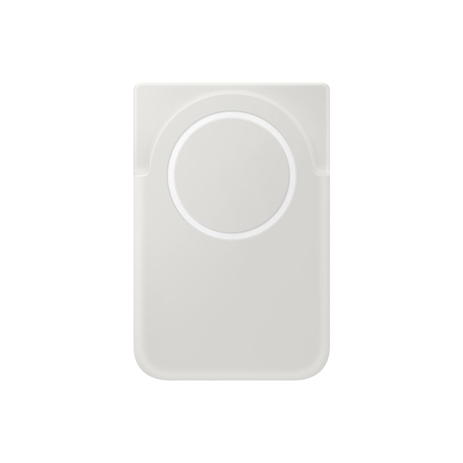 Front view of the grey Samsung 5000mAh Qi2 power bank showing its circular magnetic wireless charging surface
