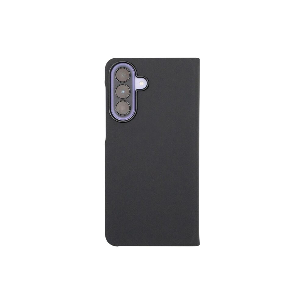 Black Mobeen Flip Case fitted to the Samsung Galaxy A27 5G and shown from the rear.