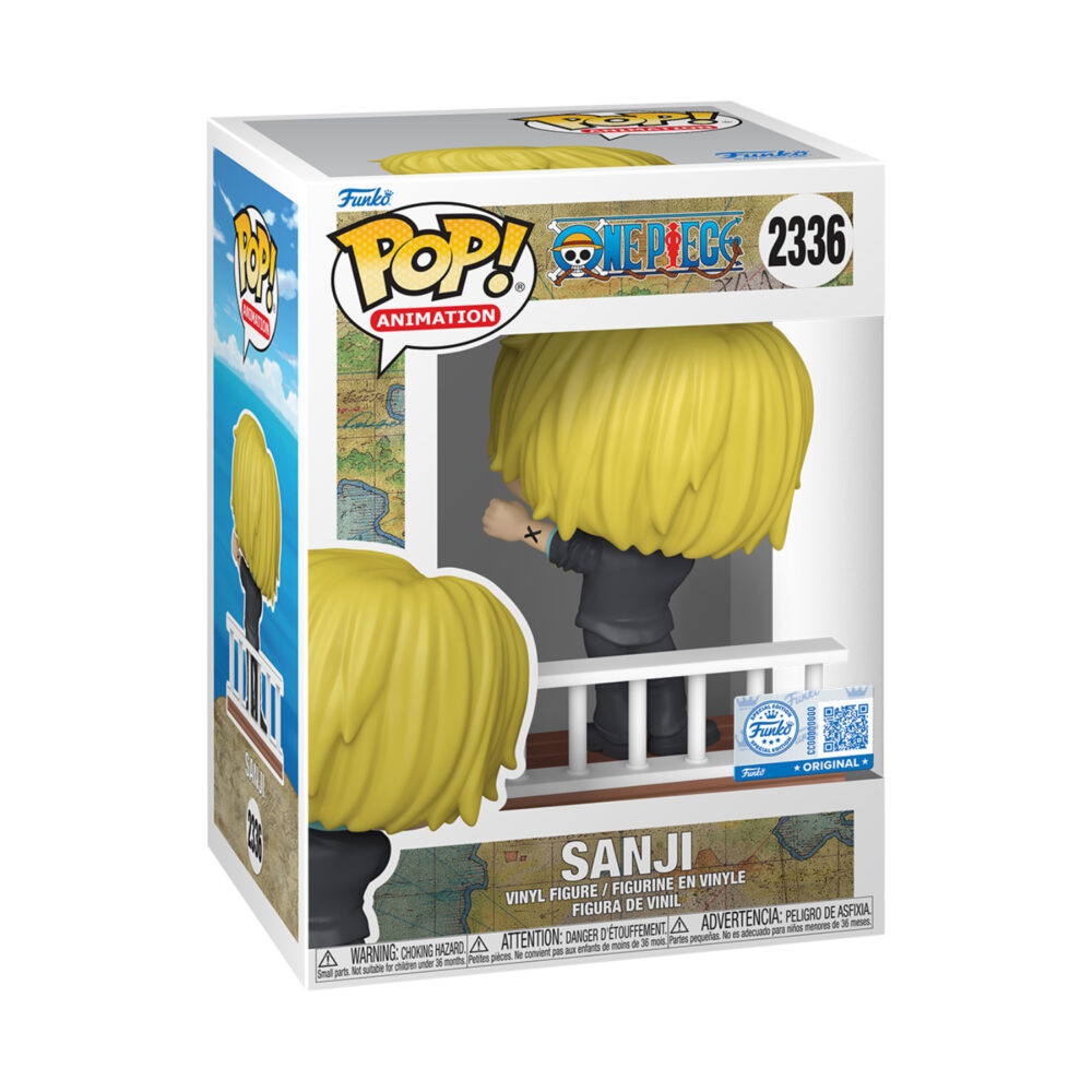 Sanji Going Merry One Piece Funko Pop #2336 shown from the rear inside its window display box