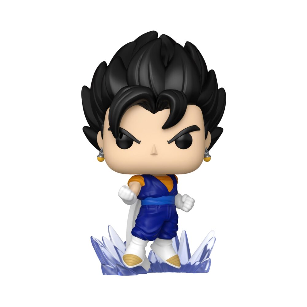 Vegito Powering Up Dragon Ball Z Funko Pop #2218 with black hair, a blue outfit and a translucent energy base