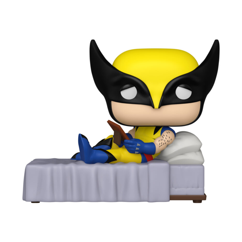 Wolverine Funko Pop Deluxe #1601 seated on a bed holding a framed photo in the X-Men animated meme scene