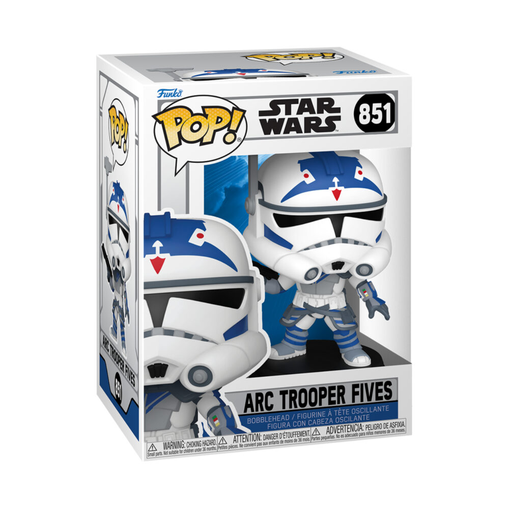 Funko Pop ARC Trooper Fives Star Wars #851 bobblehead shown inside its window display box.