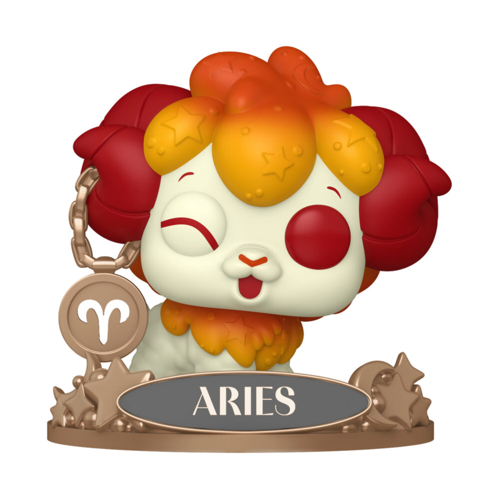 Aries Zodiac Funko Pop #19 unboxed figure with red and orange ram styling, Aries symbol medallion and nameplate