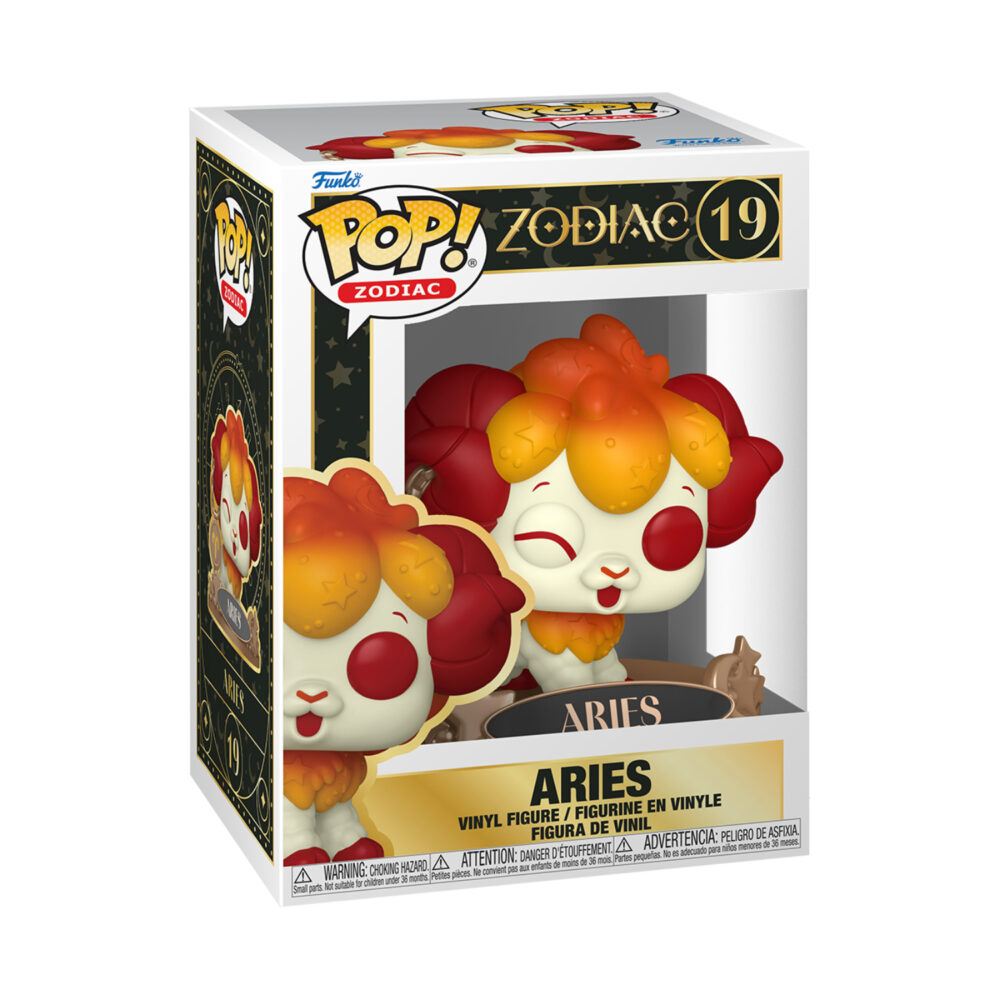 Aries Zodiac Funko Pop #19 shown in its window display box with the Aries ram figure visible