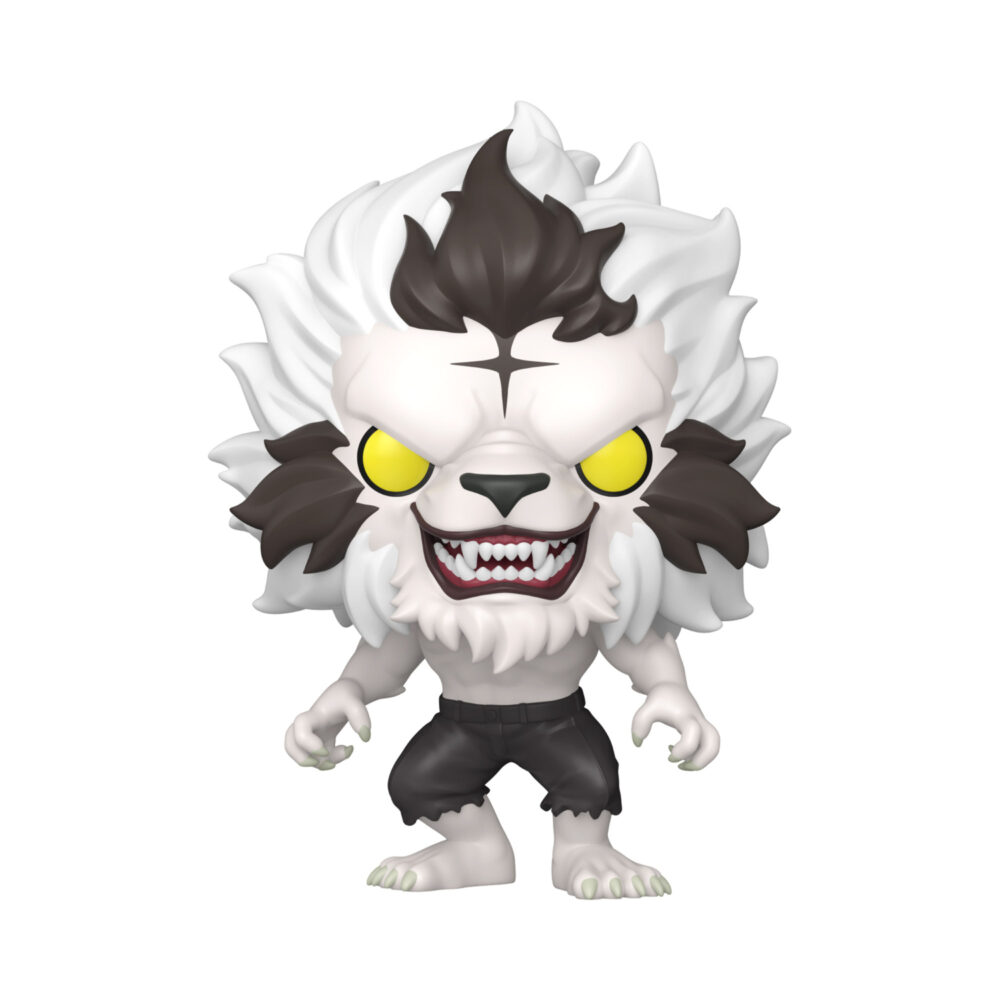 Baek Yoonho Silver Mane Solo Leveling Funko Pop #2273 Special Edition unboxed with a white mane, black markings, yellow eyes and black shorts