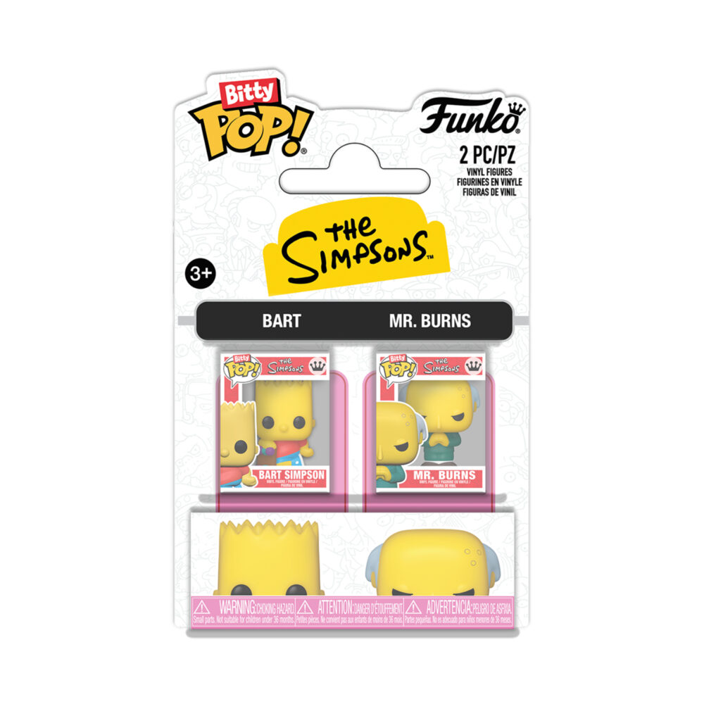 Bart Simpson and Mr. Burns The Simpsons Funko Bitty Pop! 2-Pack shown in its retail packaging from the front