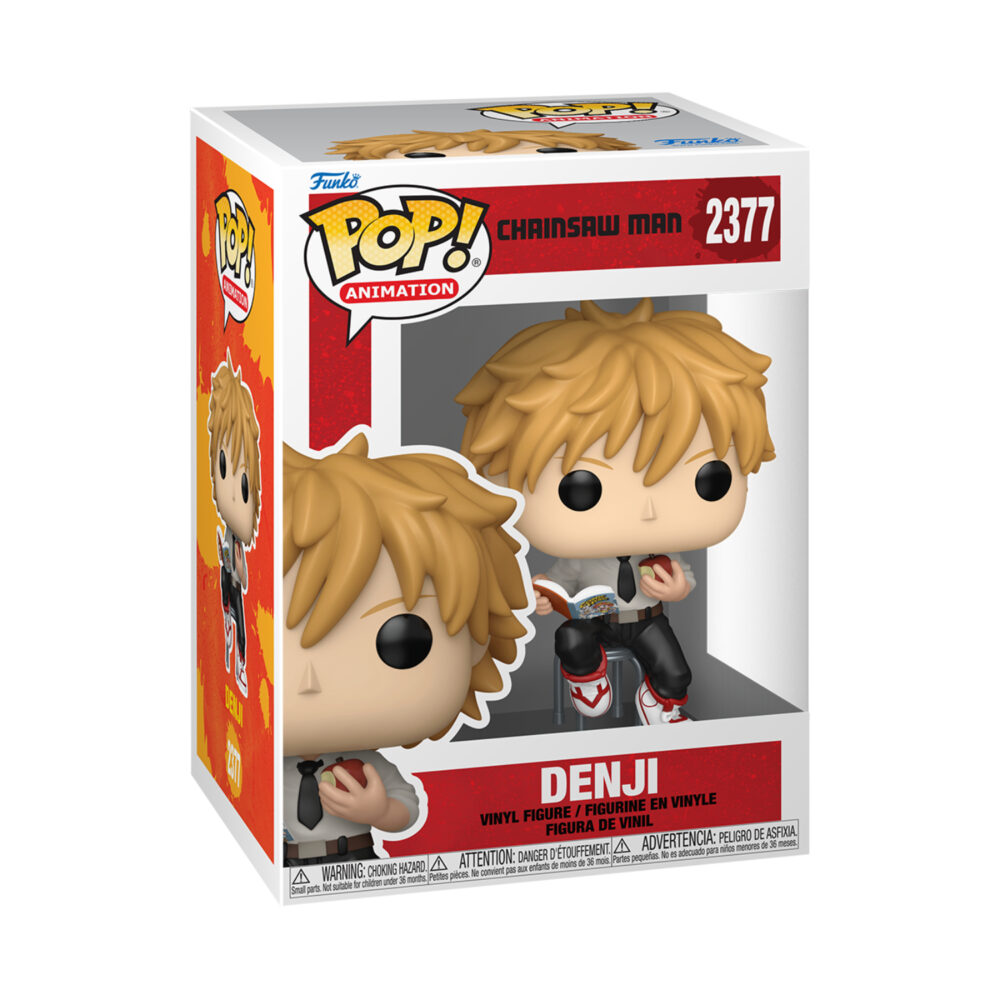 Boxed Denji (Reading) Chainsaw Man Funko Pop #2377 with the figure visible through the front window.