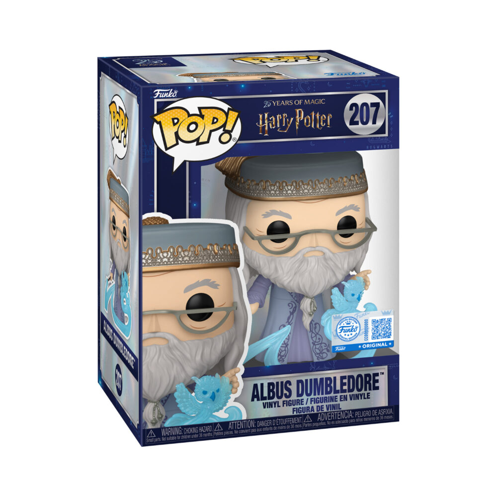 Albus Dumbledore with Patronus Funko Pop #207 in its Harry Potter 25 Years of Magic window display box with Special Edition sticker.