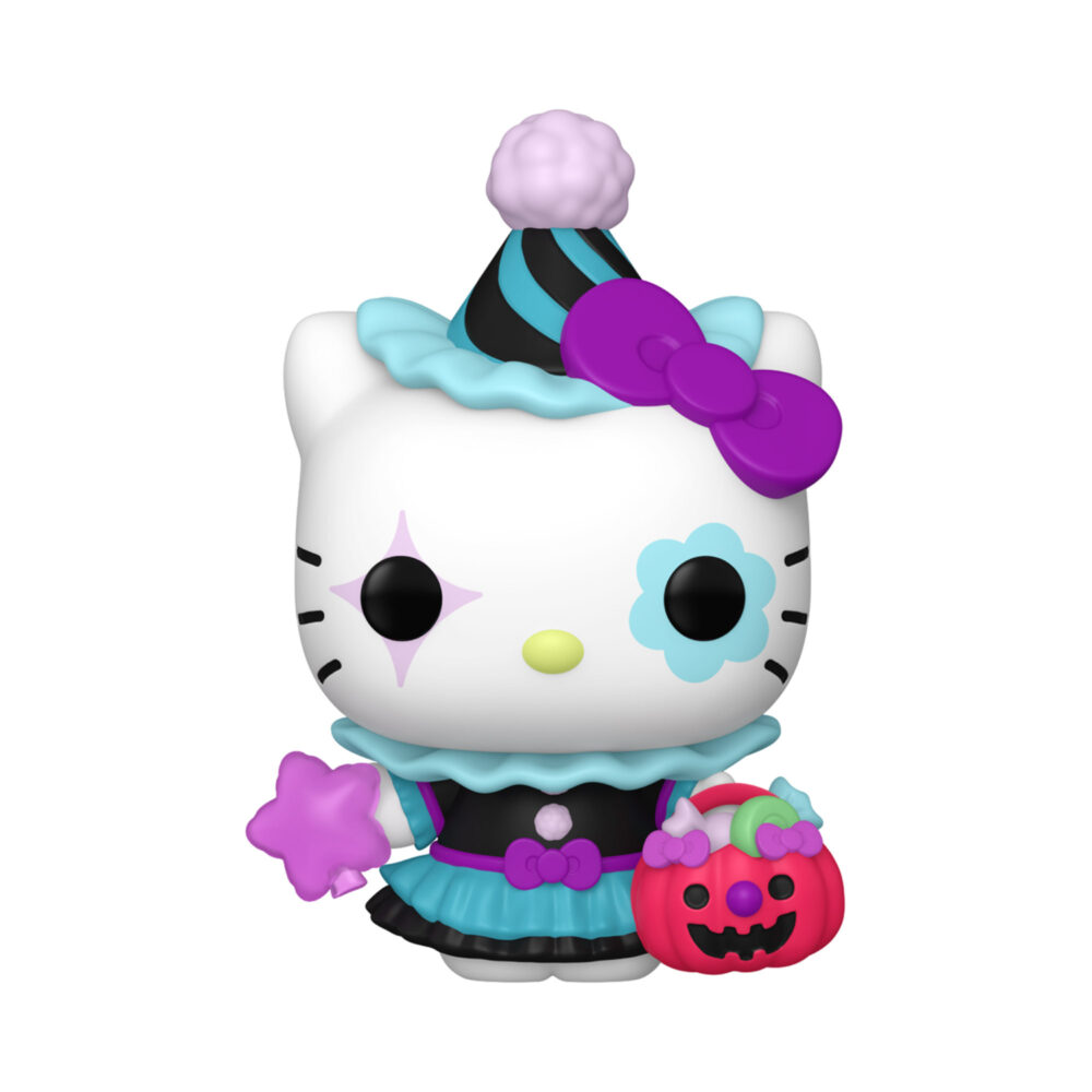 Unboxed Hello Kitty (Spooky) Funko Pop #155 holding a star-shaped accessory and pumpkin bag.