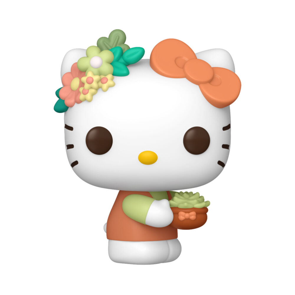 Unboxed Hello Kitty Funko Pop #148 Special Edition with floral headpiece and potted plant.