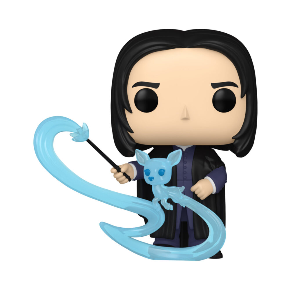 Unboxed Severus Snape with Patronus (Doe) Funko Pop #206 holding a wand with a translucent blue doe Patronus.