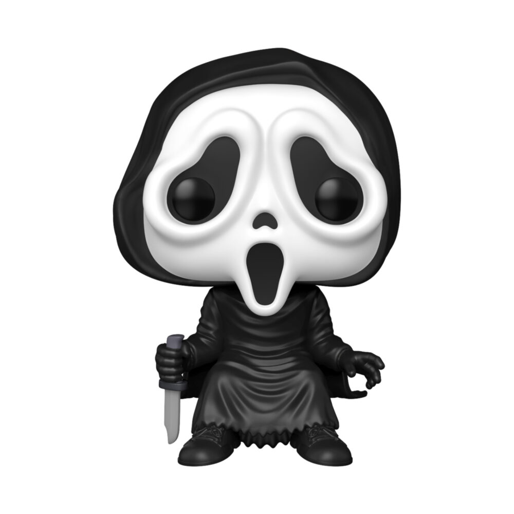 Ghost Face - Ghost Face Funko Pop Figure #2002 unboxed in a seated shelf sitter pose holding a knife