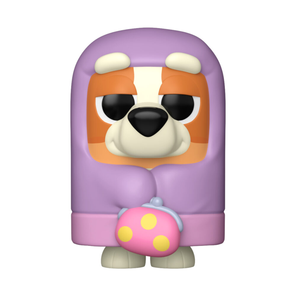 Unboxed Granny Rita Bluey Funko Pop #2369 in a purple granny costume holding a pink purse.