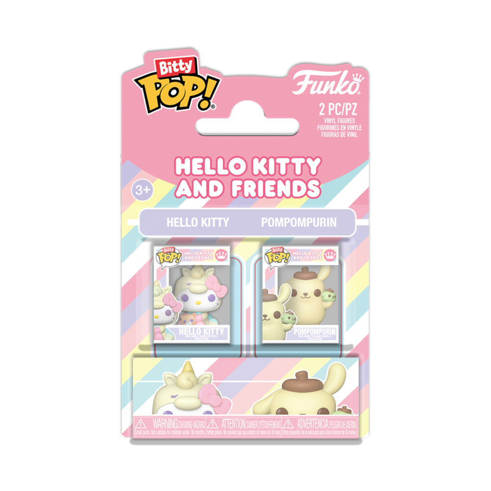 Hello Kitty and Pompompurin Funko Bitty Pop 2-pack shown in the Hello Kitty And Friends retail packaging
