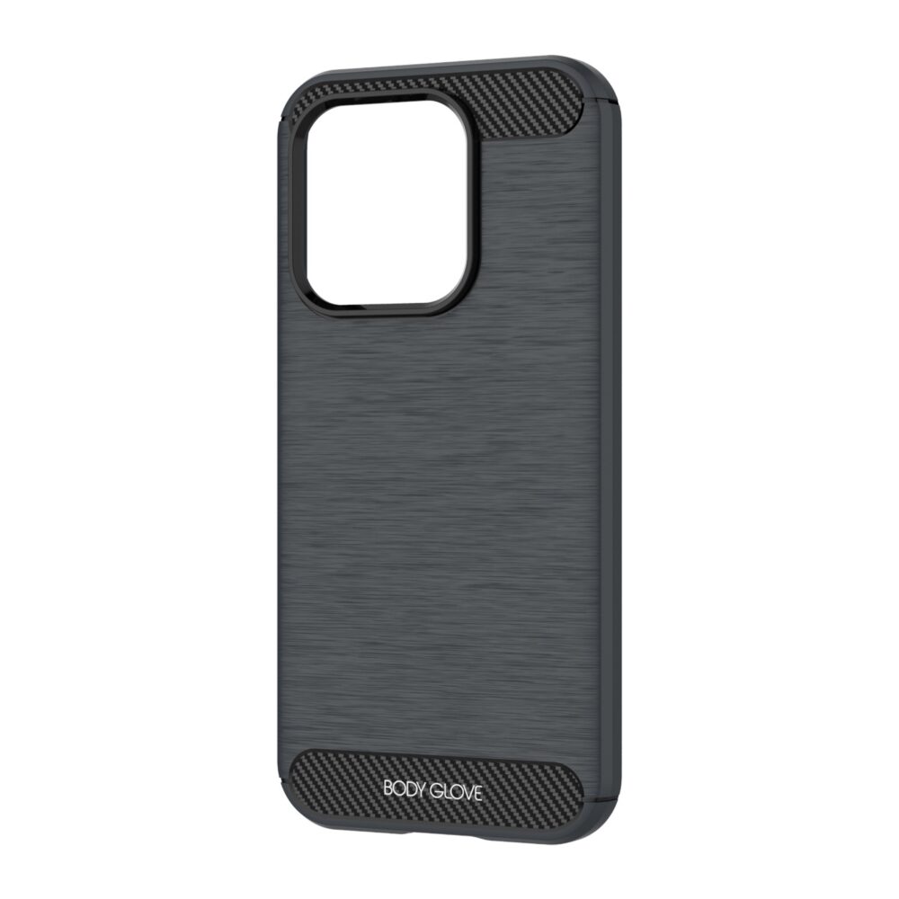 Black Body Glove Impact case for HONOR 600 Lite shown at a rear angle with the brushed back, raised camera surround and textured corner panels visible