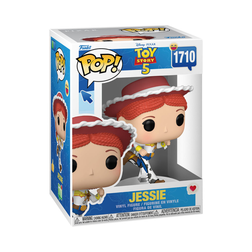Funko Pop Jessie from Disney Pixar Toy Story 5 #1710 shown inside the blue and white window display box.