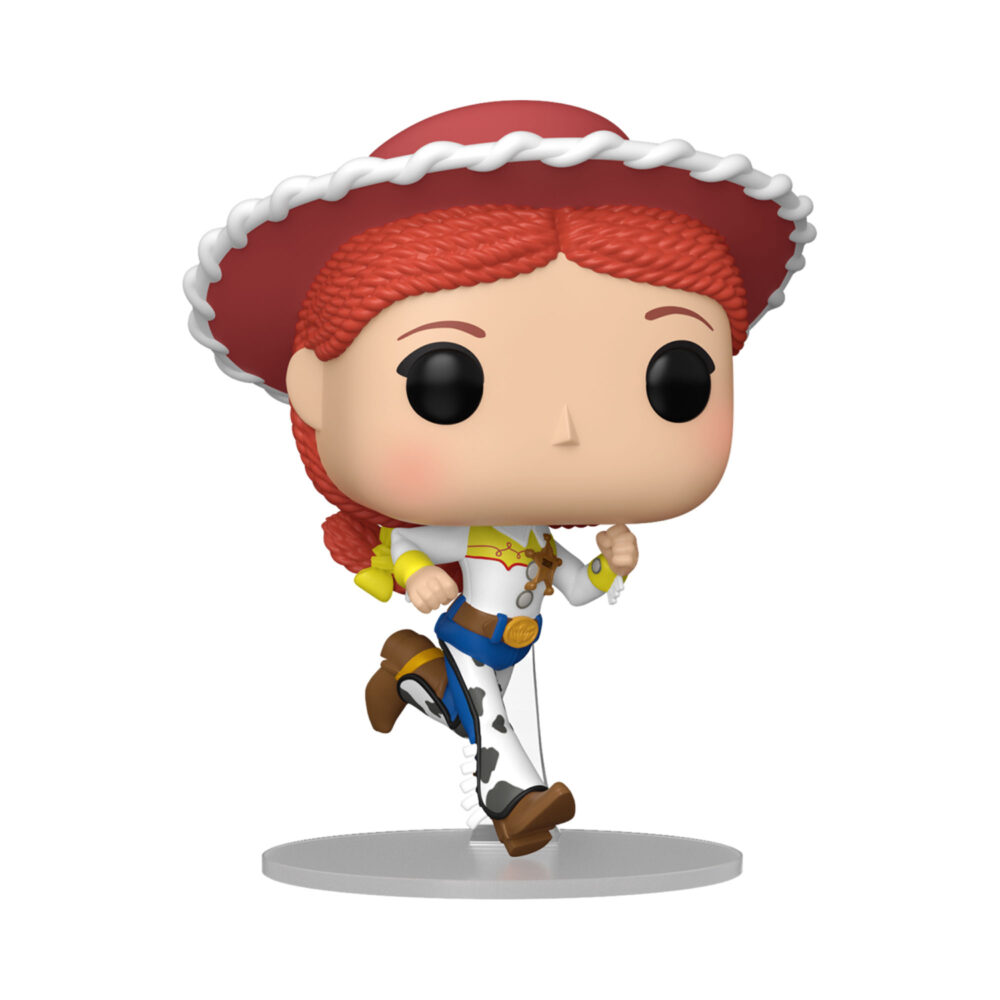 Unboxed Funko Pop Jessie from Disney Pixar Toy Story 5 #1710 shown in her cowgirl outfit and red hat on a clear display base.
