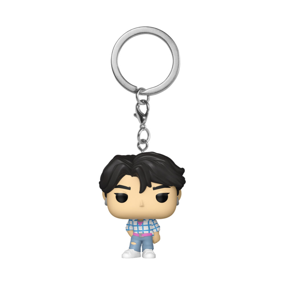Jinu KPop Demon Hunters Funko Pocket Pop keychain unboxed with the silver key ring, clasp and character figure visible