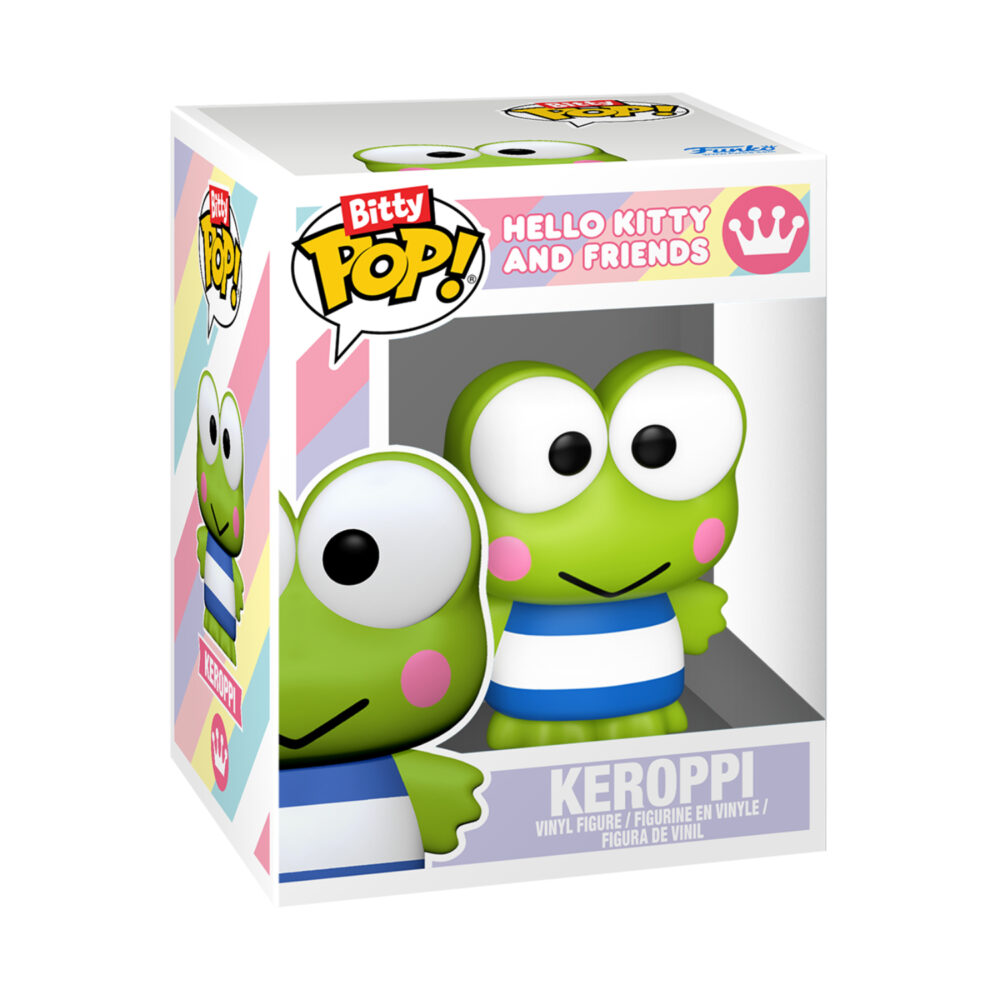 Keroppi Funko Bitty Pop mini vinyl figure shown inside its Hello Kitty And Friends display box