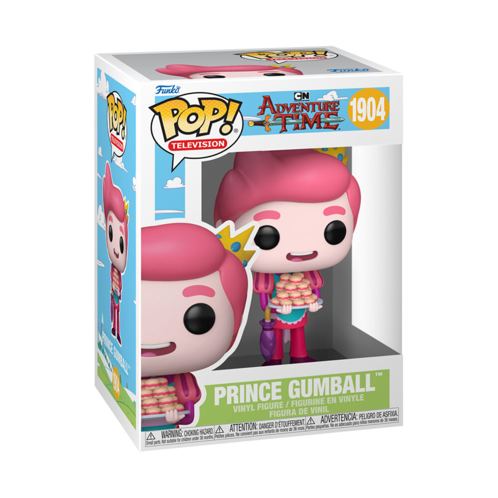 Prince Gumball Adventure Time Funko Pop #1904 shown in its window display box holding a tray with a purple umbrella visible