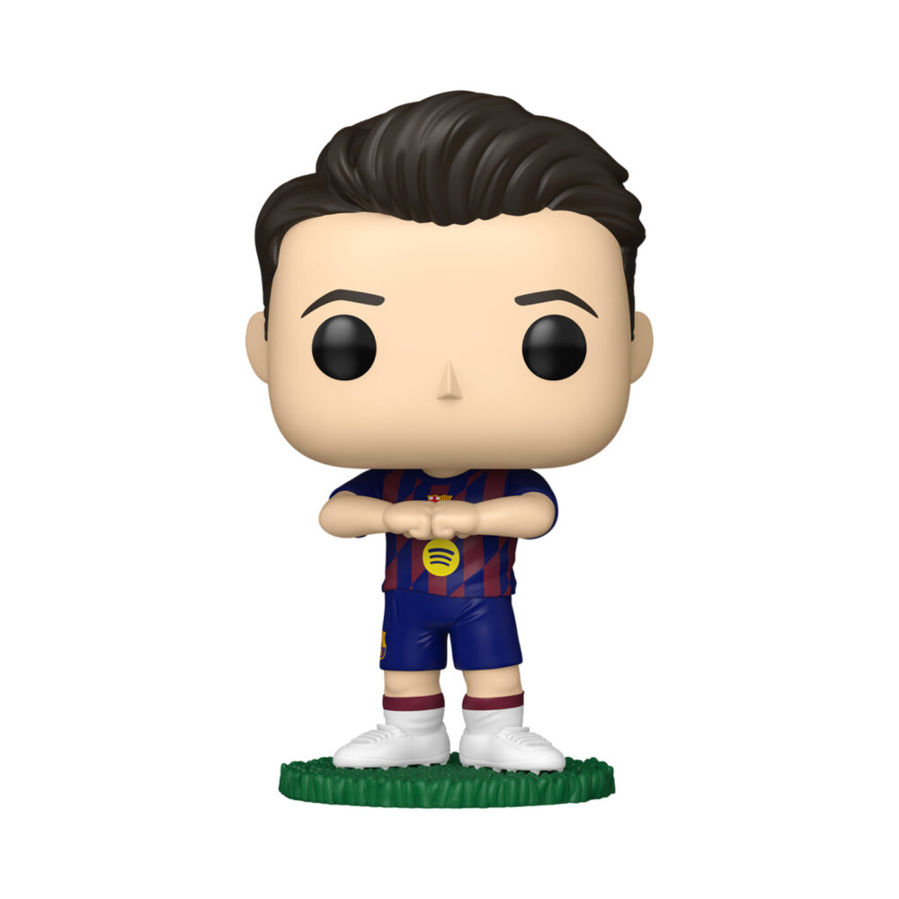Unboxed Robert Lewandowski FC Barcelona Funko Pop #108 wearing the Barcelona football kit on a green base.