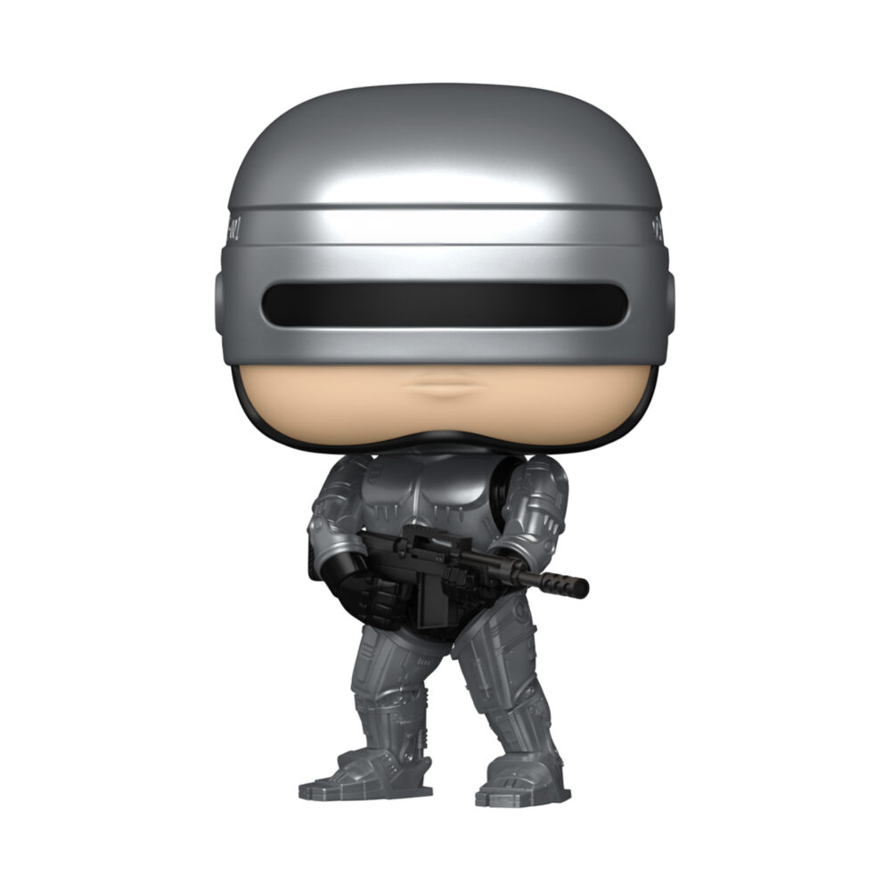 Robocop 2 Funko Pop #1989 metallic figure unboxed in silver armour while holding a black rifle