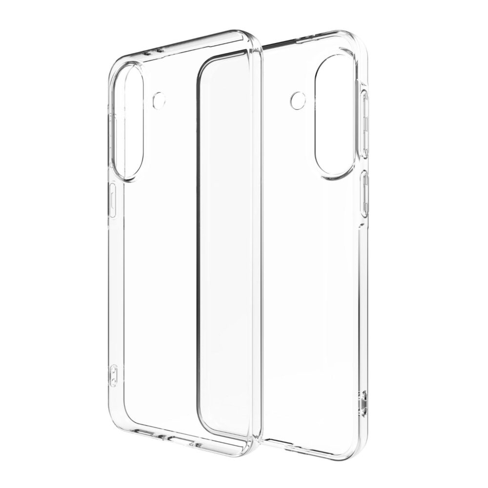 Two empty clear ZAGG cases for Samsung Galaxy A37 5G shown at opposing angles to display the exterior and interior sides