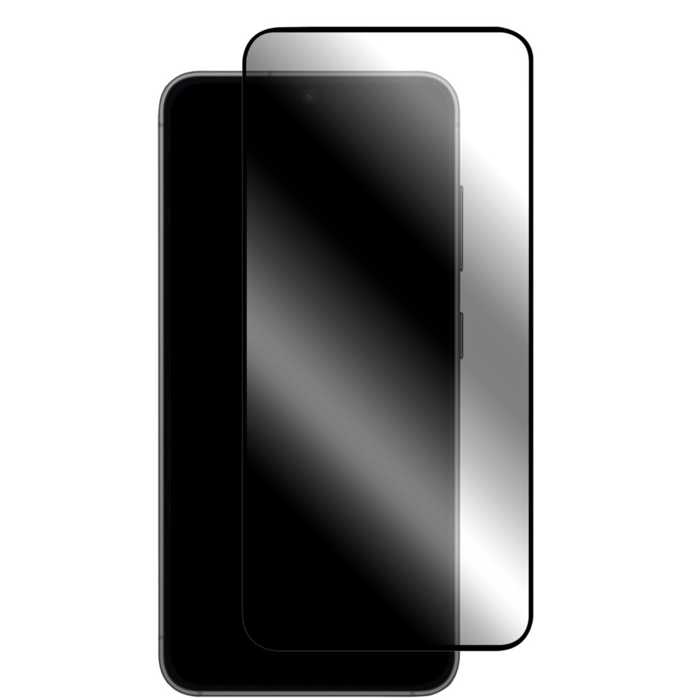 Body Glove black-border tempered glass screen protector shown aligned over a phone display for Samsung Galaxy A57 5G or S25 FE compatibility.