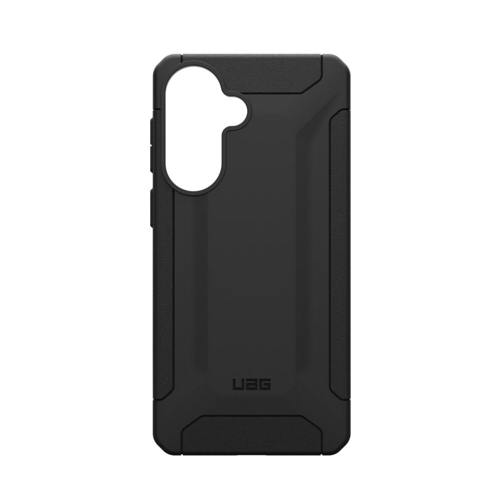 Rear view of the empty black UAG Scout case for Samsung Galaxy A57 5G showing the camera opening and textured outer panels.