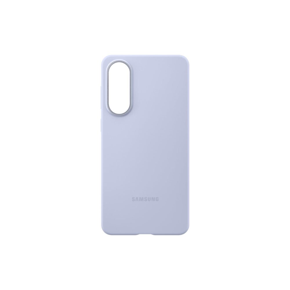 Blue Samsung Galaxy S25 Edge Silicone Cover shown from the rear without the phone, with the camera opening and Samsung branding visible