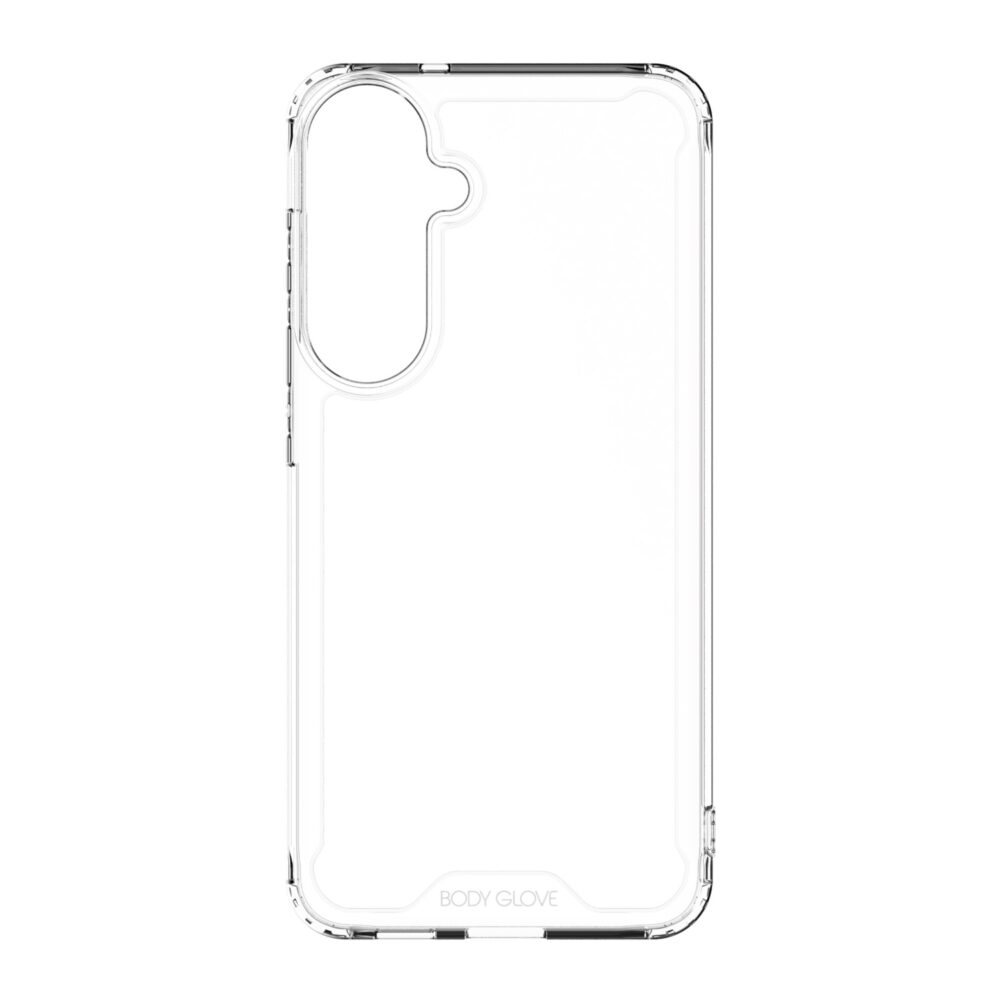 Clear Body Glove Lite Series case for Samsung Galaxy S26 FE shown from the rear with the camera cut-out and transparent back visible