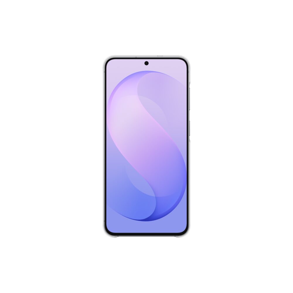 Samsung Galaxy S26 FE shown from the front with the Official Clear Magnet Case fitted around the device