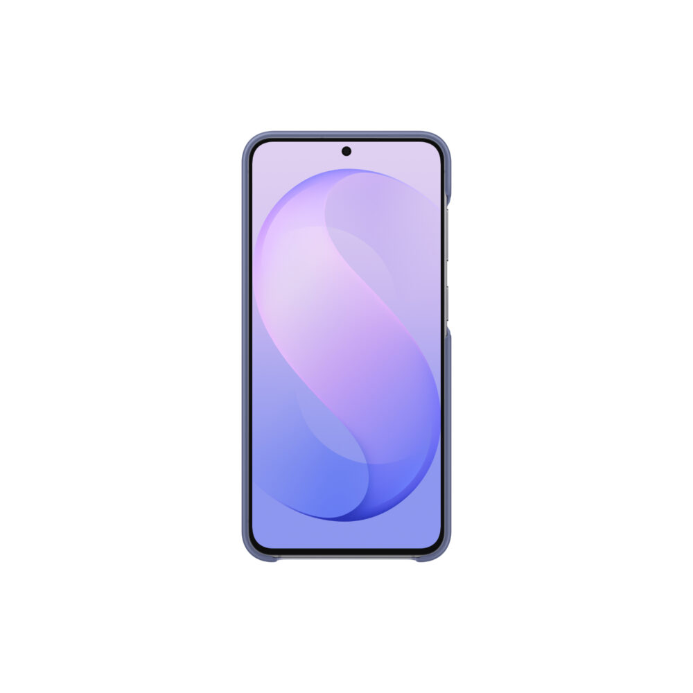 Samsung Galaxy S26 FE shown from the front with the Official Samsung Silicone Magnet Case in Blue fitted around the device