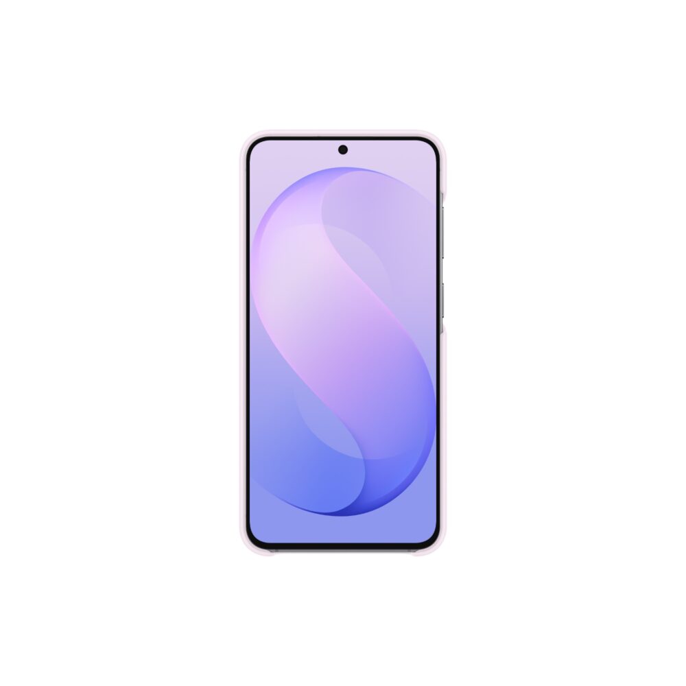 Samsung Galaxy S26 FE shown from the front with the Official Samsung Silicone Magnet Case in Pink fitted around the device