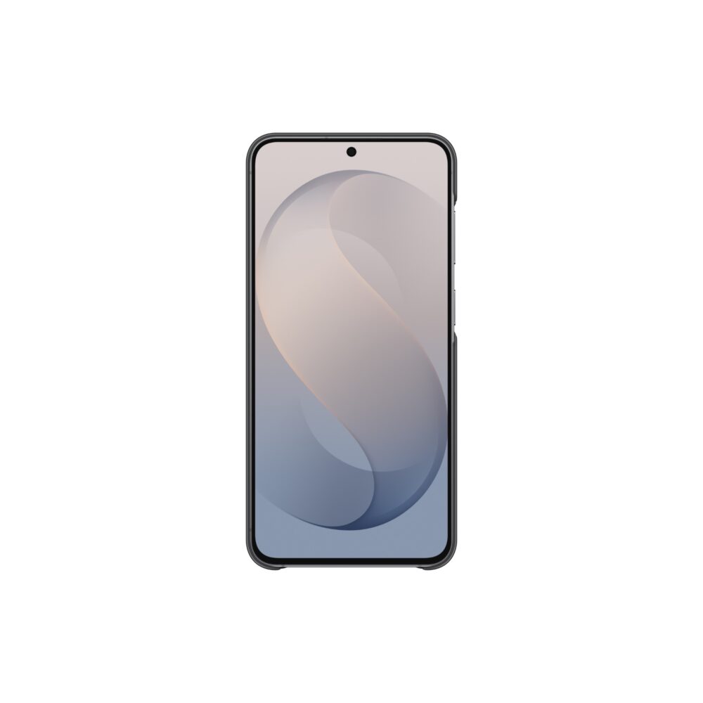 Samsung Galaxy S26 FE shown from the front with the Official Samsung Slim Magnet Case in Black fitted around the device