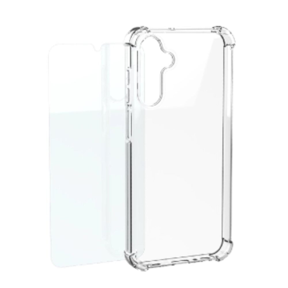 Mobeen bundle for Samsung Galaxy S26+ showing the clear case and separate tempered glass screen protector