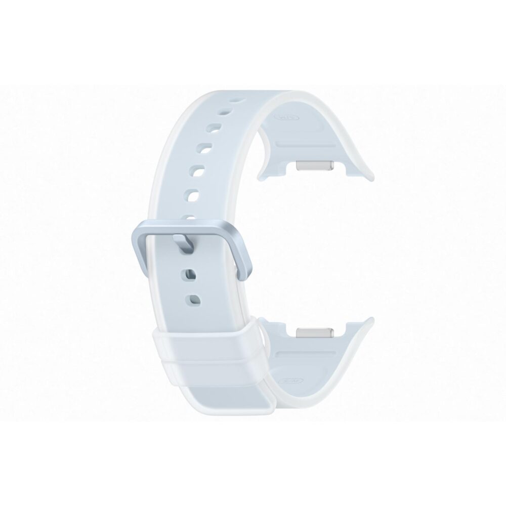 Blue Samsung Galaxy Watch9 / Watch8 Series Misty Strap in S/M size shown curved at an angle with buckle and watch connectors visible