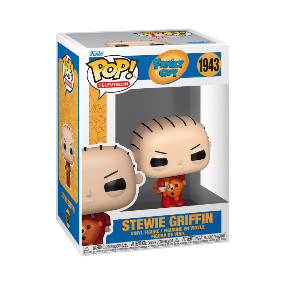 Boxed Stewie Griffin Family Guy Funko Pop #1943 wearing red and holding a teddy bear.