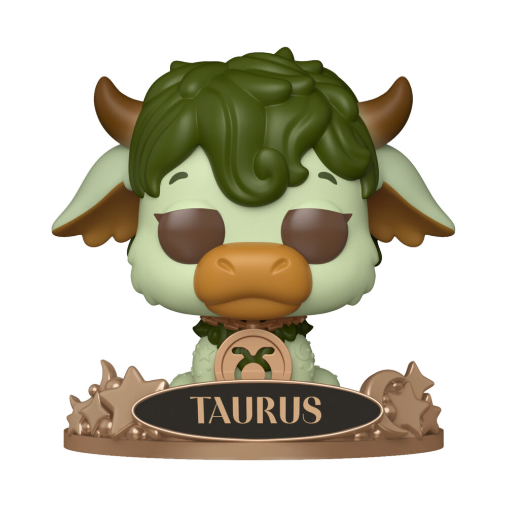 Taurus Zodiac Funko Pop #18 unboxed green celestial bull figure with brown horns, Taurus symbol medallion and nameplate