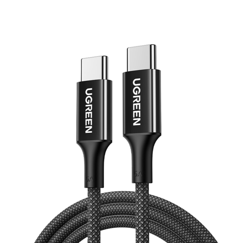 UGREEN 100W USB-C to USB-C braided PD cable in 2m black shown with both USB-C connectors facing forward