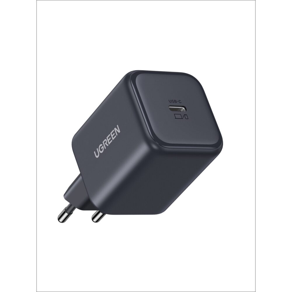 UGREEN 45W GaN USB-C PD wall charger in Black shown at an angle with the USB-C port visible.